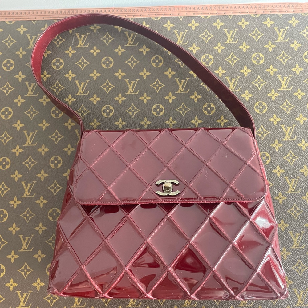 Vintage Chanel Patent Burgundy Shoulder Bag